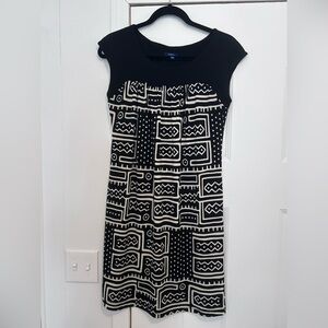 Reitmans Black with White Geometric Print Cap-Sleeve Midi Dress Size XS